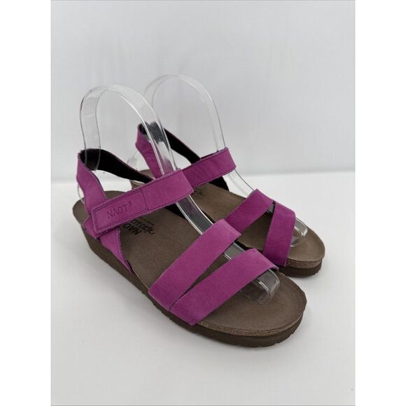 Naot Womens‎ Kayla Sandal Size 36 L5 Pink Nubuck Strappy Low Wedge Cork Insole - Picture 1 of 11
